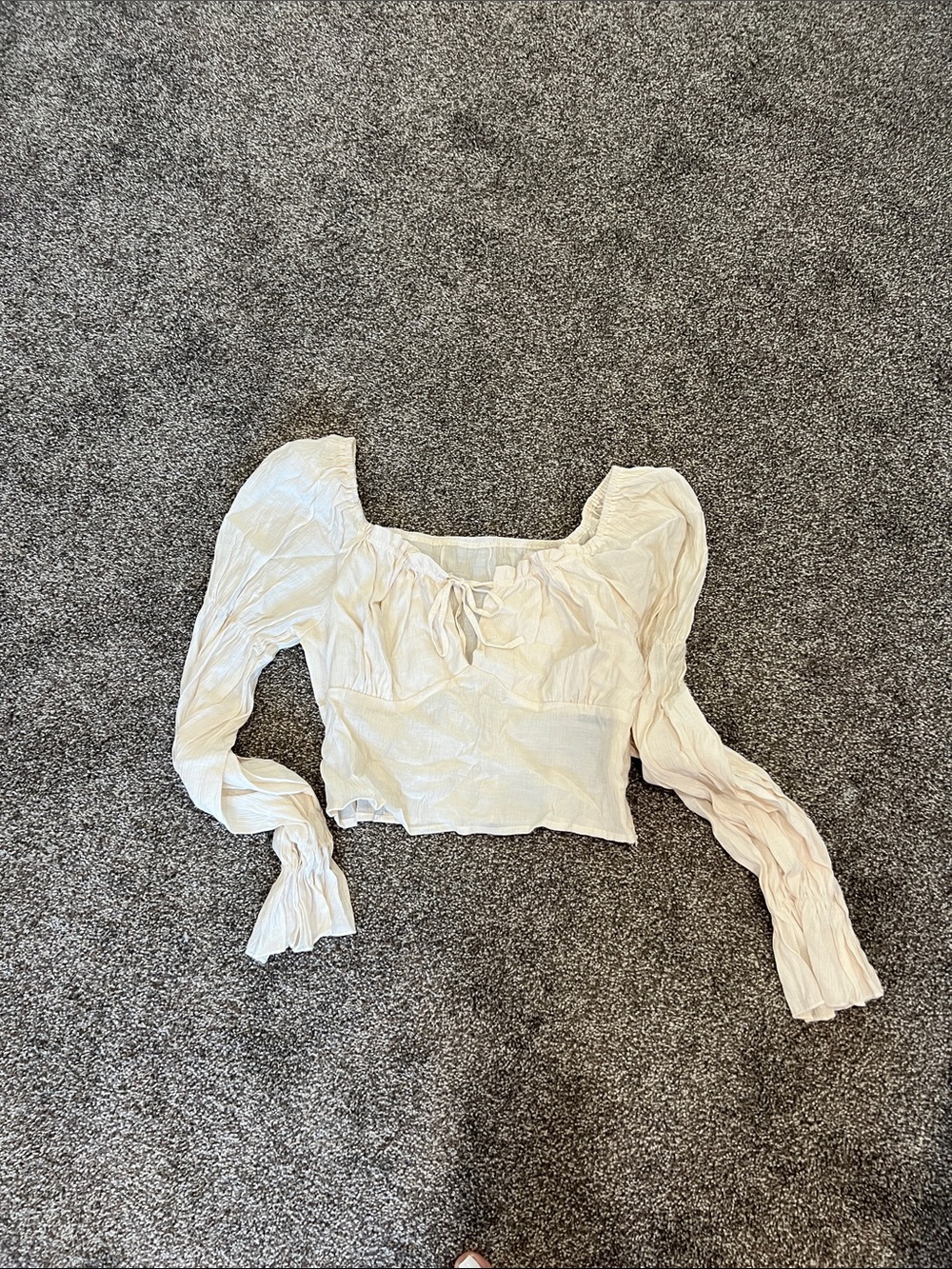 Ivory Puff-Sleeve Square-Neck Crop Top